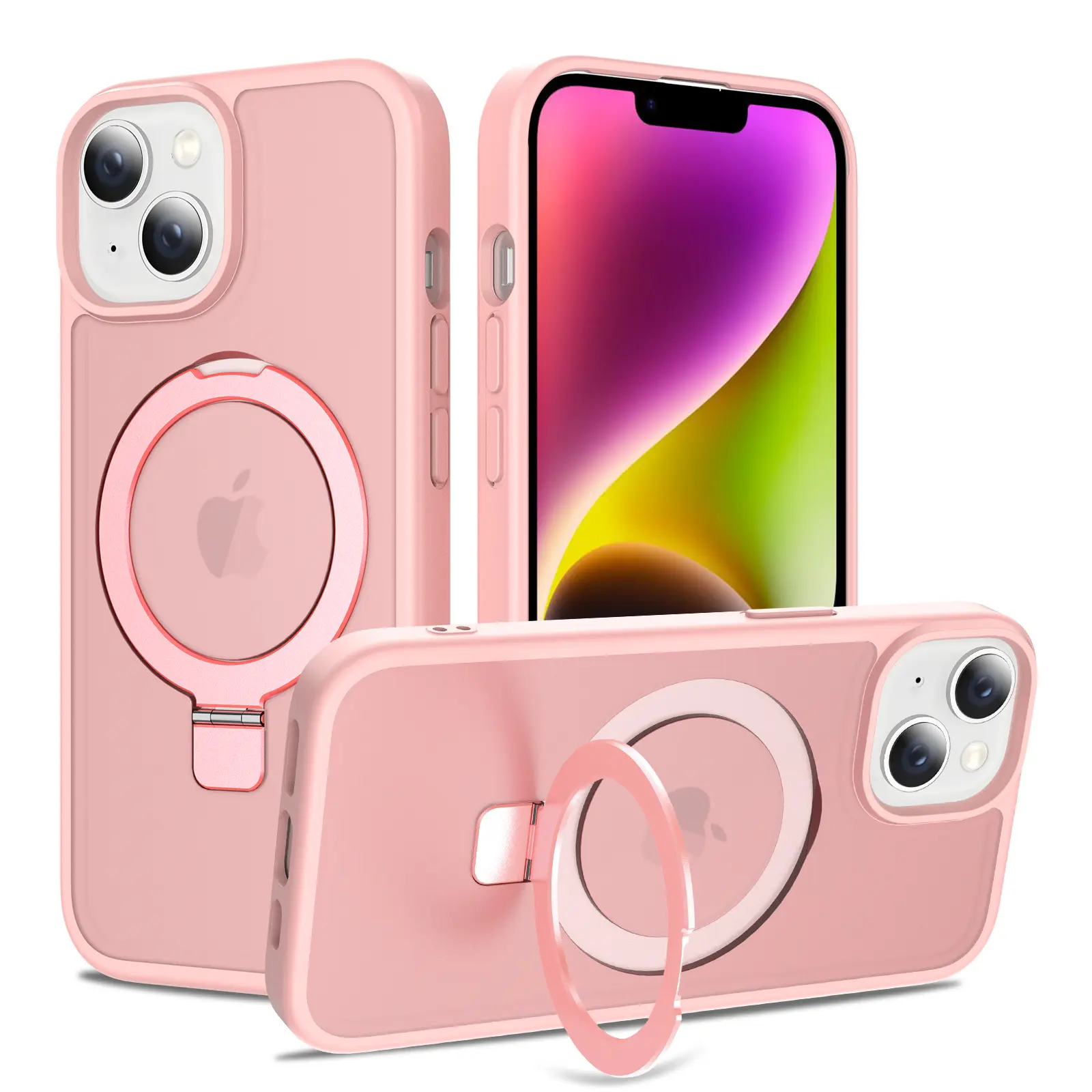 Hybridcover Magnetic Ring iPhone 14 Lyserød