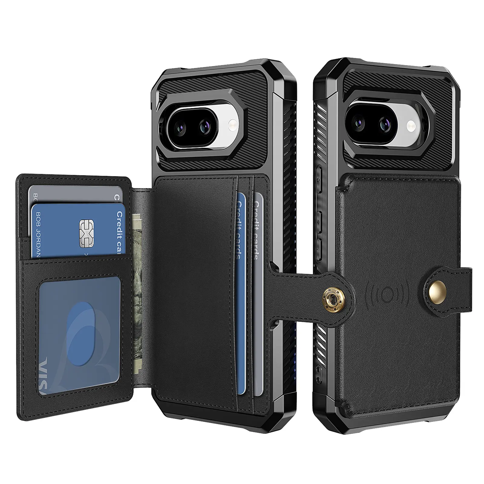 Google Pixel 10a Stødsikkert mobilcover med pung, Sort