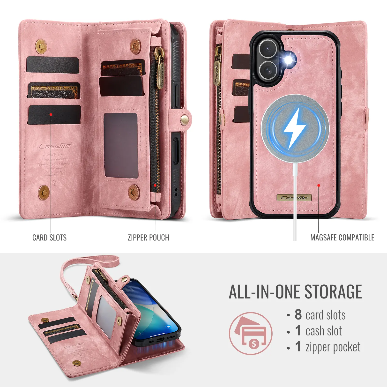 Multi-slot Plånboksfodral iPhone 17 Rosa