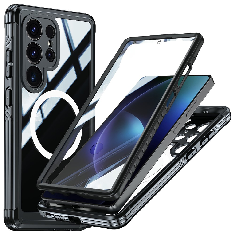 Premium Full Protection Case Samsung Galaxy S25 Ultra Svart - Heldekkende deksel med herdet glass skjermbeskyttelse