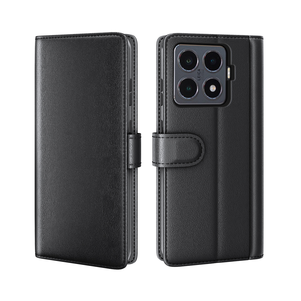 Ekte Lærveske Xiaomi 17 Ultra Svart - Stilfullt lommeboketui med plass for sedler og kort
