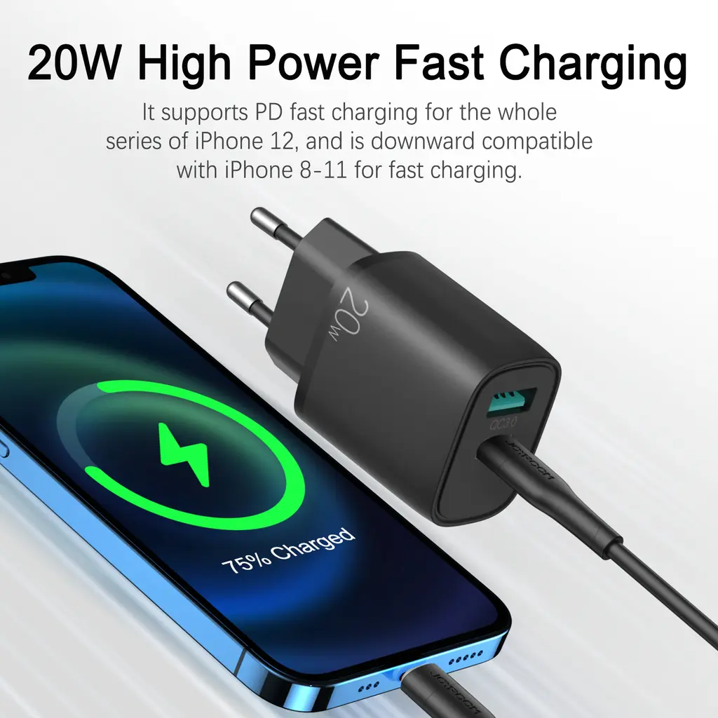 Snabbladdare USB-C & USB-A, PD & QC 3.0 20W Svart