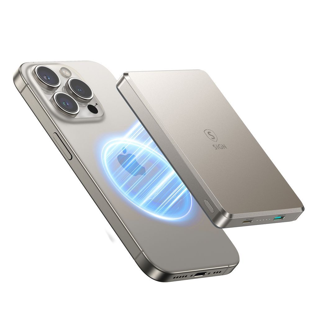 SiGN Trådløs Magnetisk Ultratynn Powerbank 10000 mAh 20W Titan