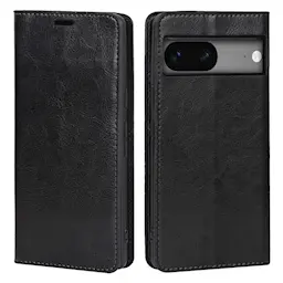 Google Pixel 7a Smidigt mobiletui i ægte læder, Sort