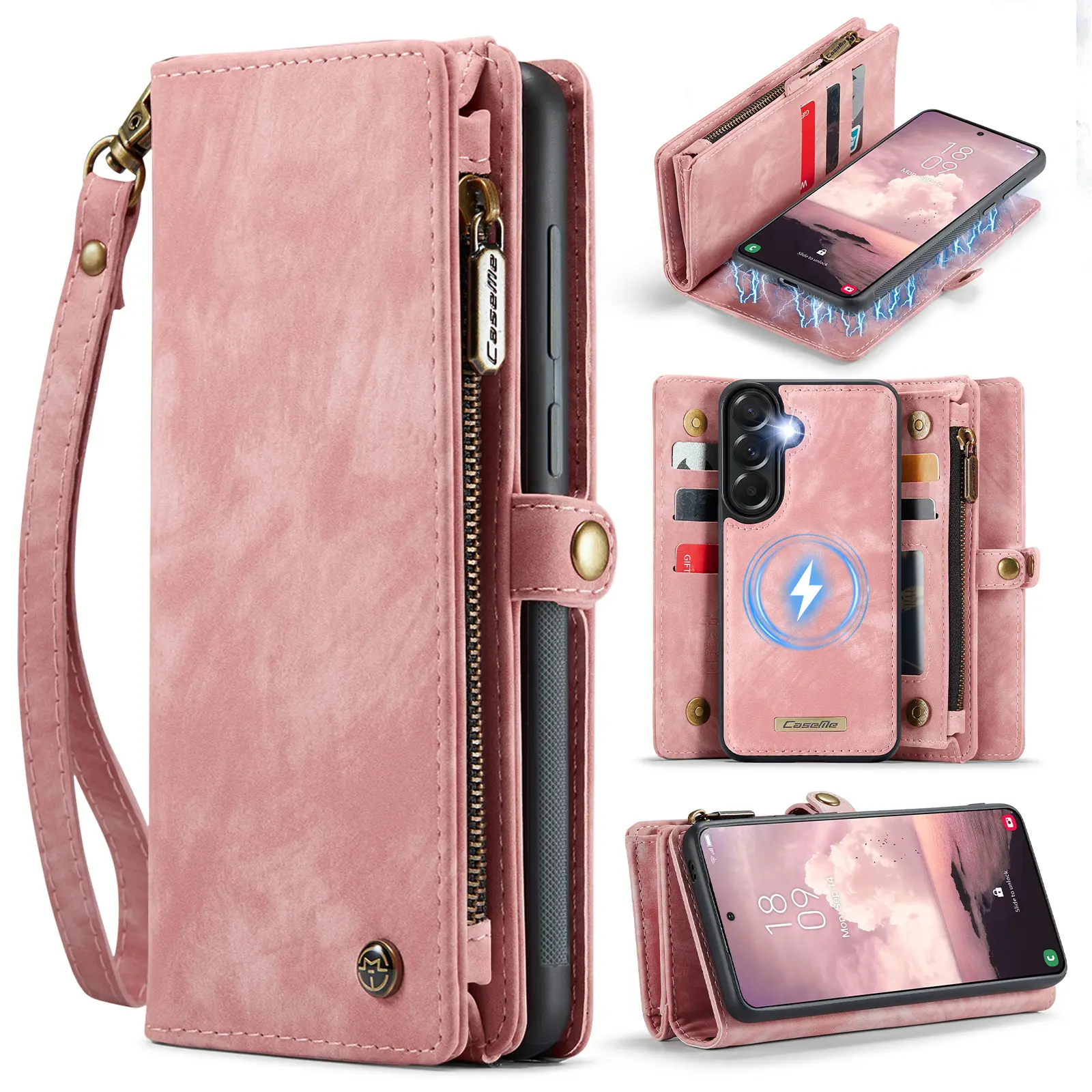 Multi-slot Mobiltaske Samsung Galaxy A57 Lyserød