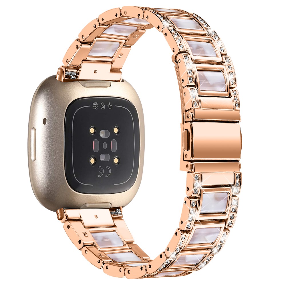 Diamond Bracelet Fitbit Versa 4 Rosegold Pearl - Luksuriøst metallreim av rustfritt stål med diamantlignende steiner