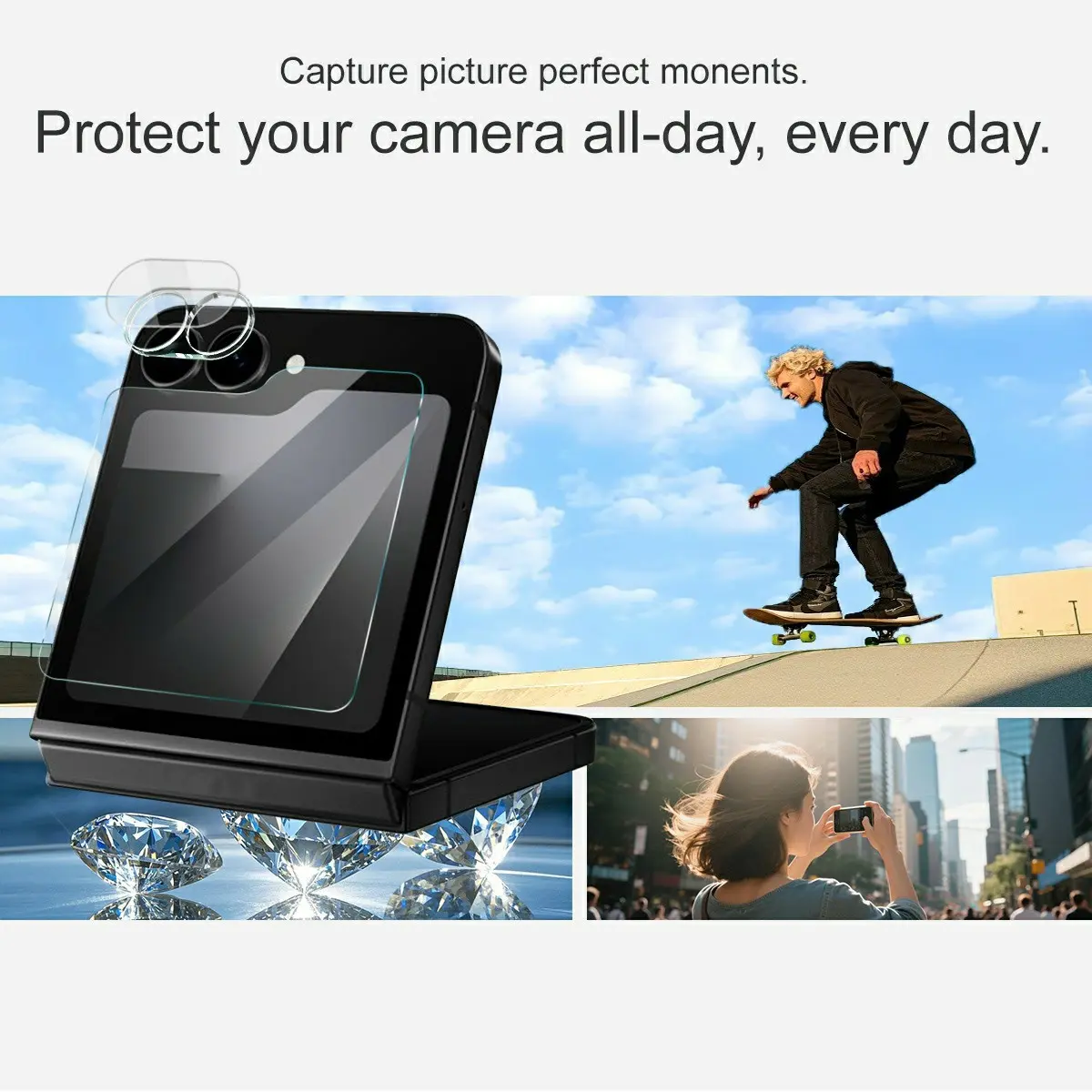 Härdat Glas Linsskydd + Ytterskärmskydd Samsung Galaxy Z Flip 7 FE Genomskinlig