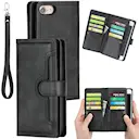 Læder multi-slot tegnebog iPhone SE (2022) sort