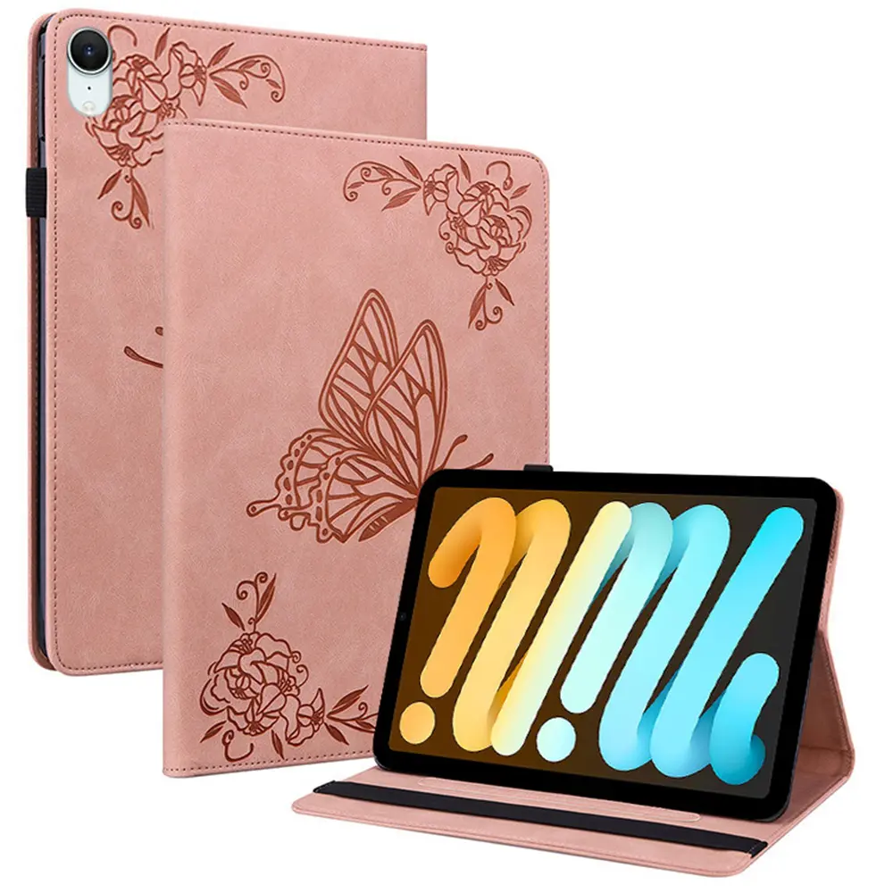 Læderetui Sommerfugle Apple iPad Mini 8th Gen (2026) Lyserød