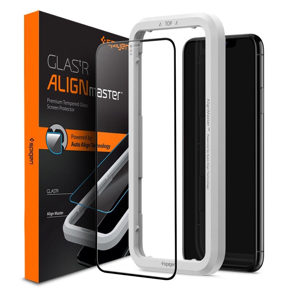 Spigen iPhone 11 AlignMaster GLAS.tR Full Cover - Herdet glass skjermbeskytter med monteringsramme - Enkel installasjon