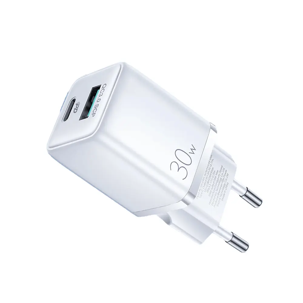 Mini Hurtigoplader USB-C & USB-A, PD & QC 3.0 30W Hvid