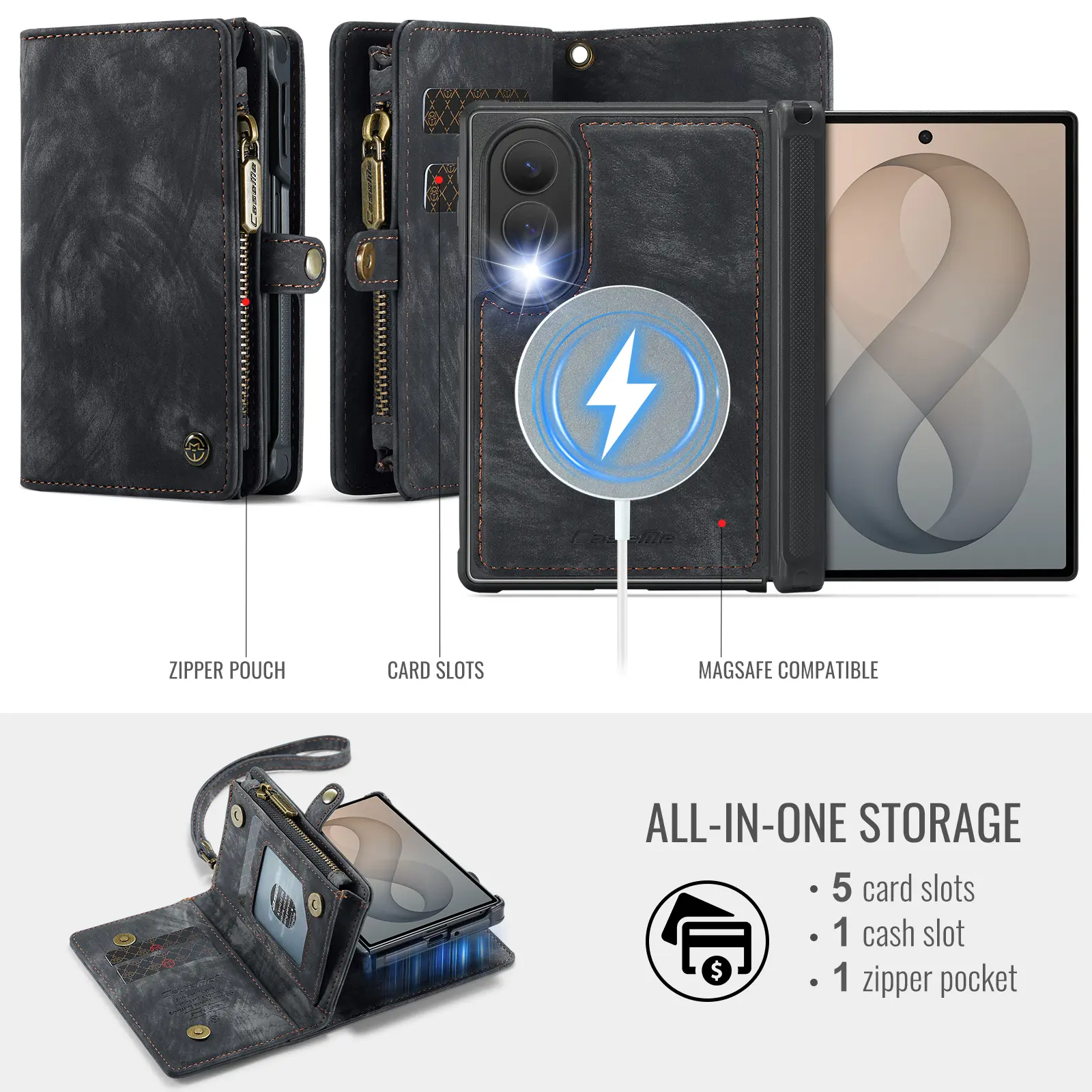 Multi-slot Plånboksfodral Samsung Galaxy Z Fold 8 Grå