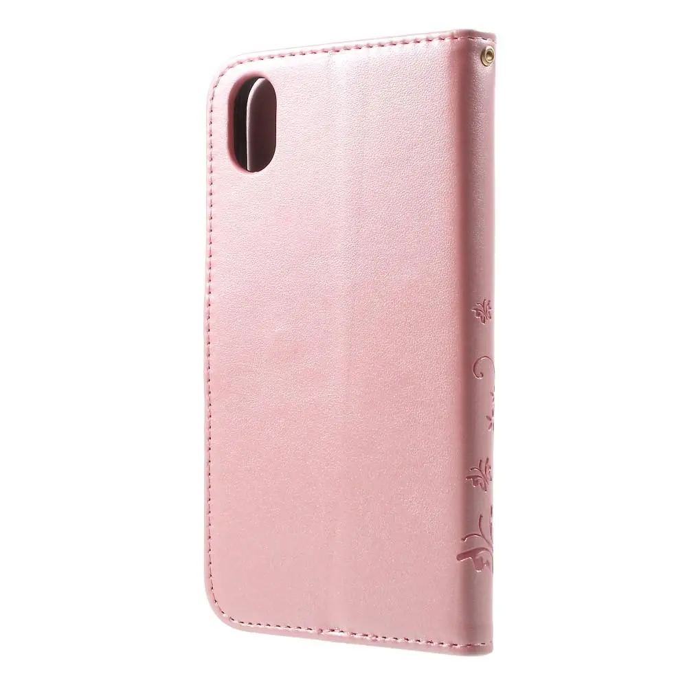 Läderfodral Fjärilar iPhone Xr Roséguld