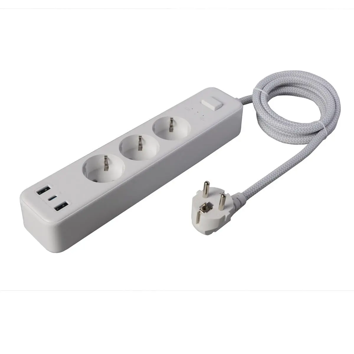 Grenuttag 3-vägs med USB-C + 2x USB-A 1.5m Vit