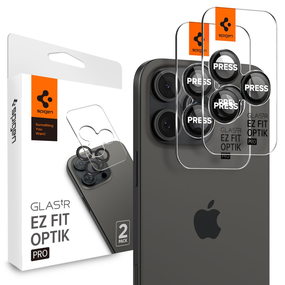 Spigen iPhone 16 Pro EZ Fit Optik Lens Protector (2-pack) Black - Herdet glass linsebeskytter med monteringsramme - Enkel installasjon