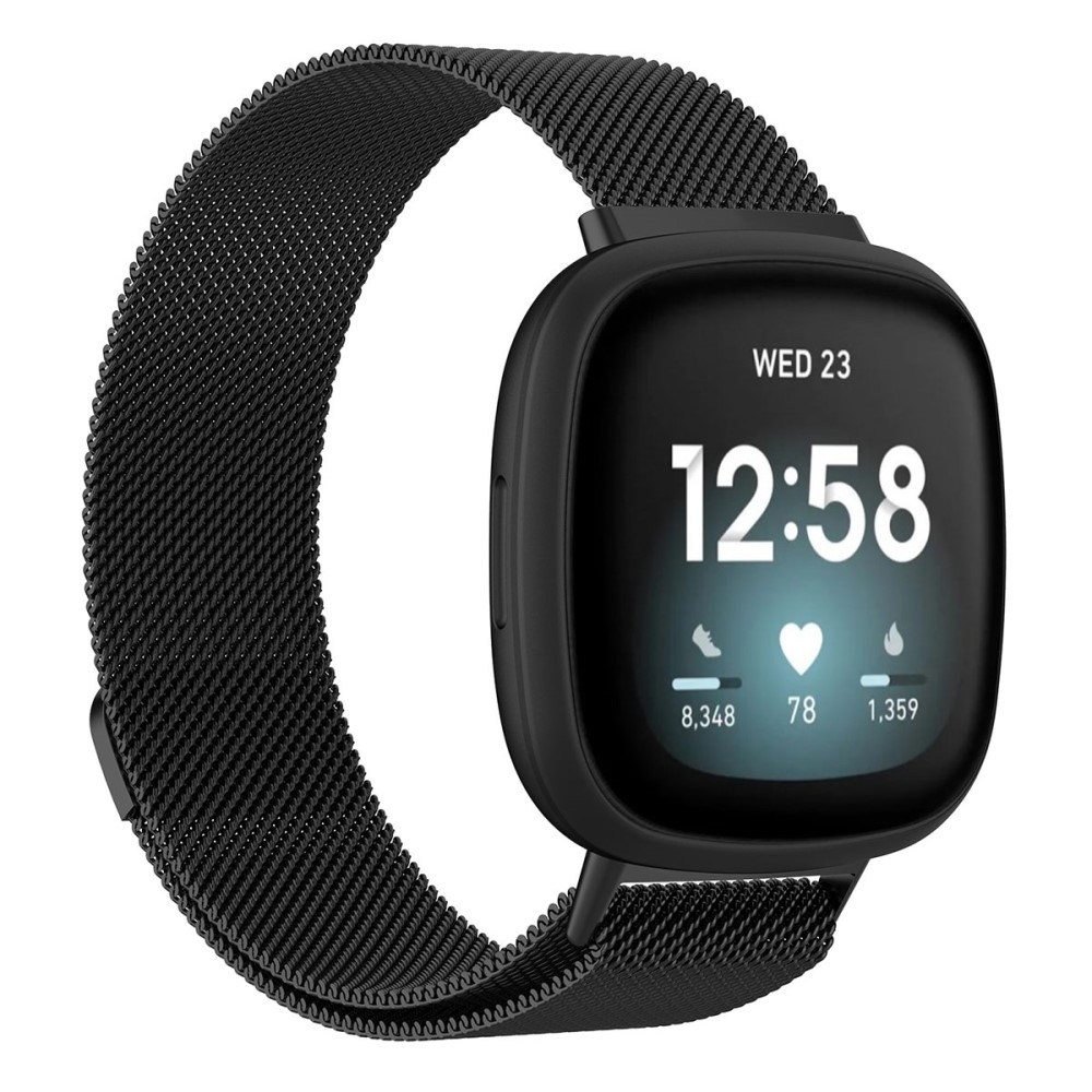 Fitbit Versa 3/Sense Reim Milanese Loop Svart - Luksuriøst armbånd med magnetisk lukking - Rustfritt stål