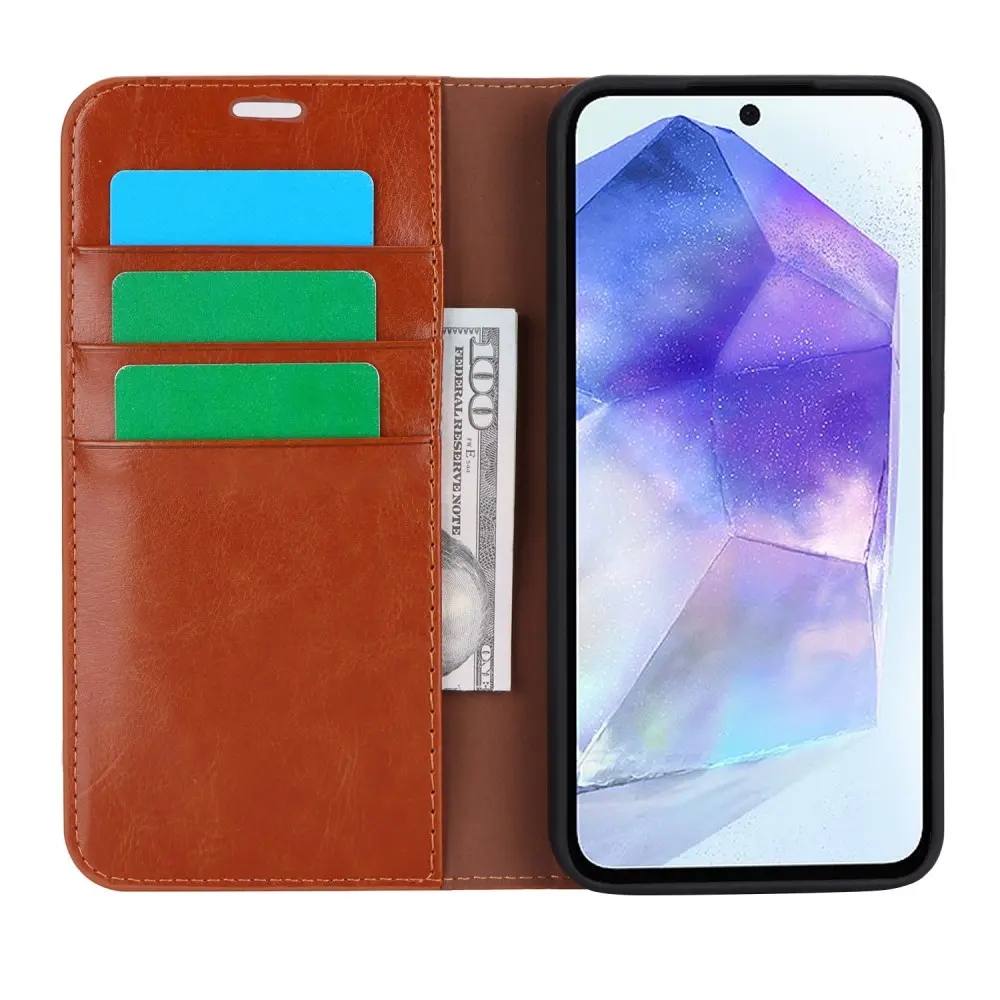 Mobilfodral Äkta Läder Samsung Galaxy A55 Brun
