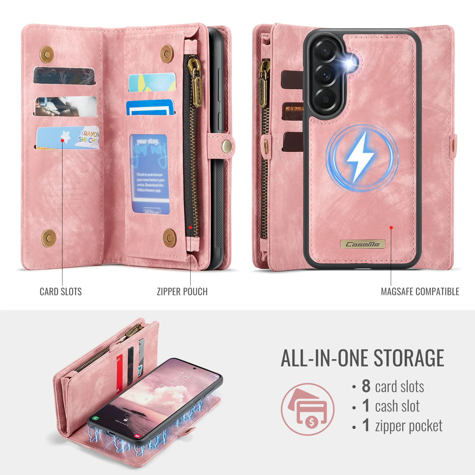 Multi-slot Plånboksfodral Samsung Galaxy A57 Rosa