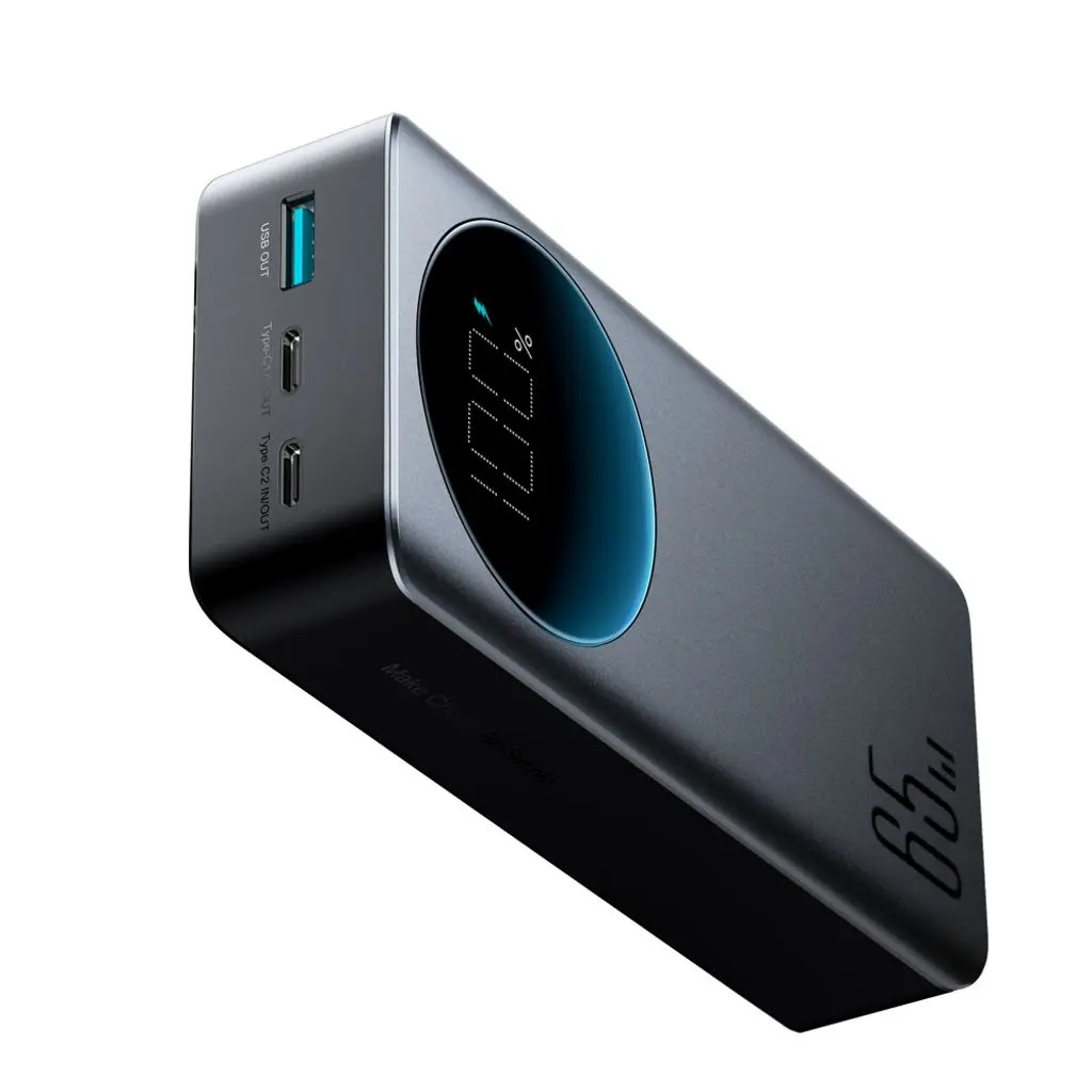 PD & QC Powerbank LED 30000 mAh 65W - Trippel utgång Svart