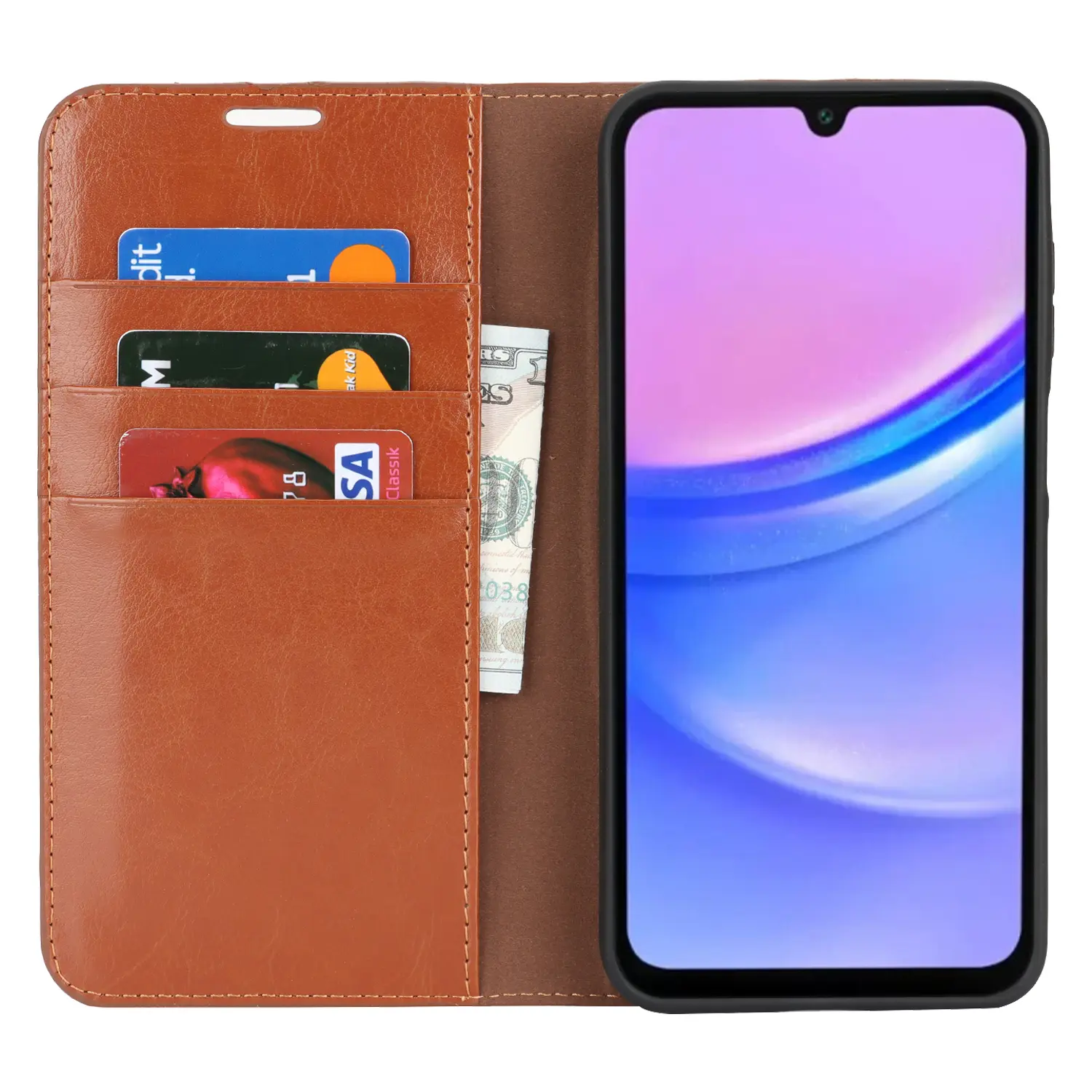 Mobilfodral Äkta Läder Samsung Galaxy A17 Brun