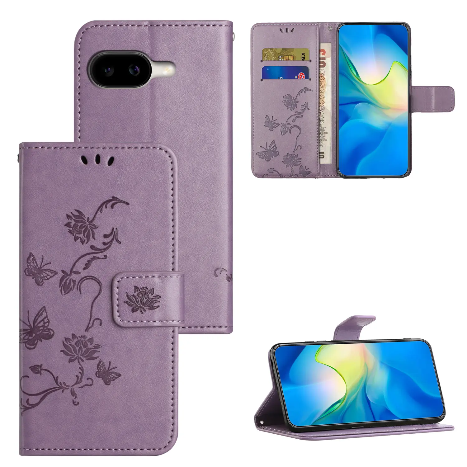 Läderfodral Fjärilar Google Pixel 10a Lila