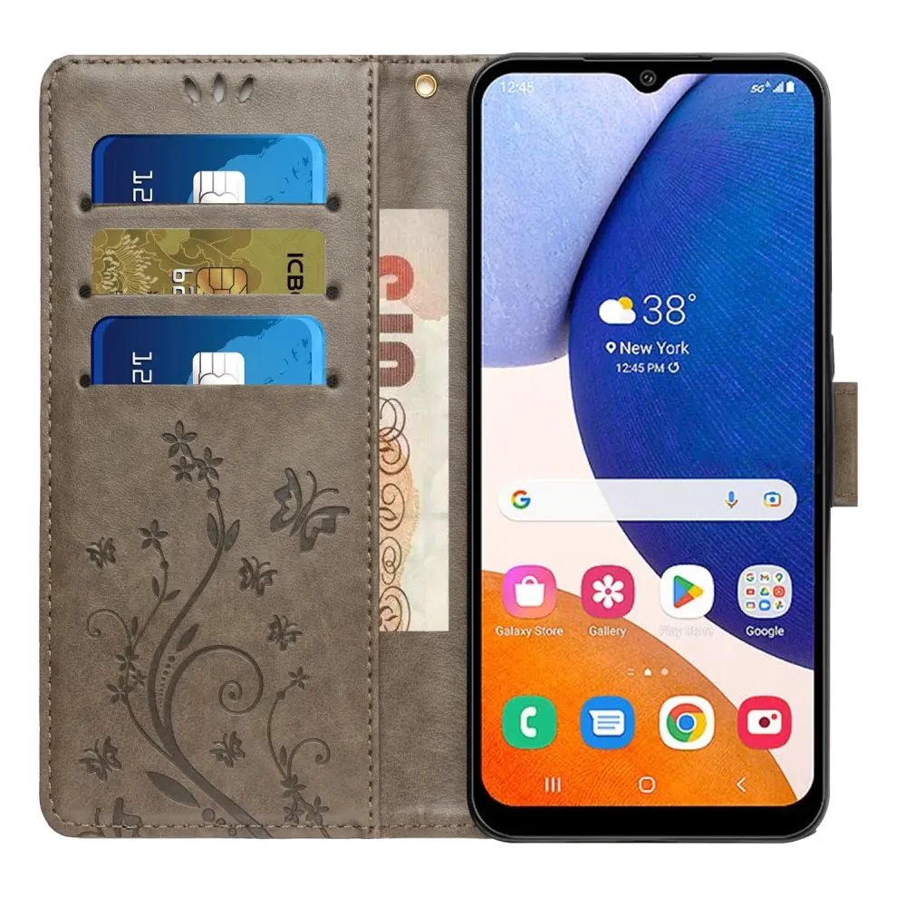 Läderfodral Fjärilar Samsung Galaxy A54 Grå