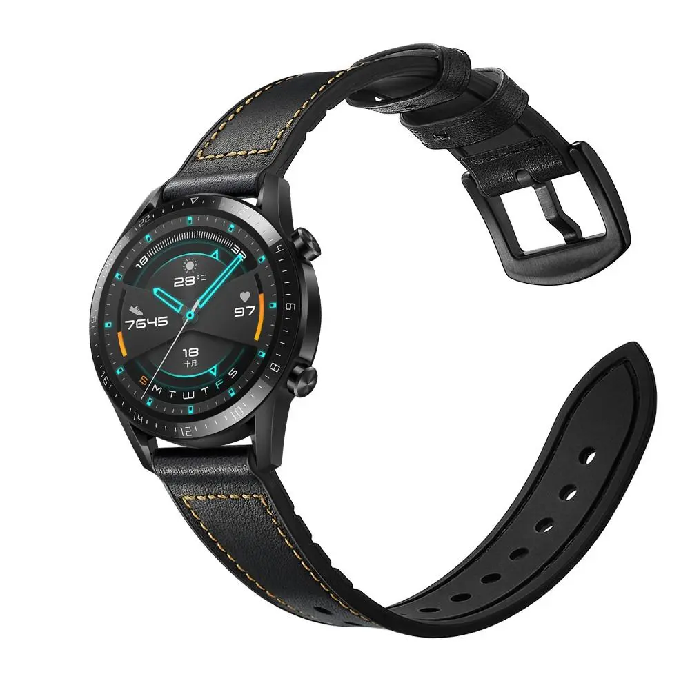 Premium Läderarmband Huawei Watch GT 2 Pro/Watch GT 2 46mm/Watch GT 2e/Watch GT Svart