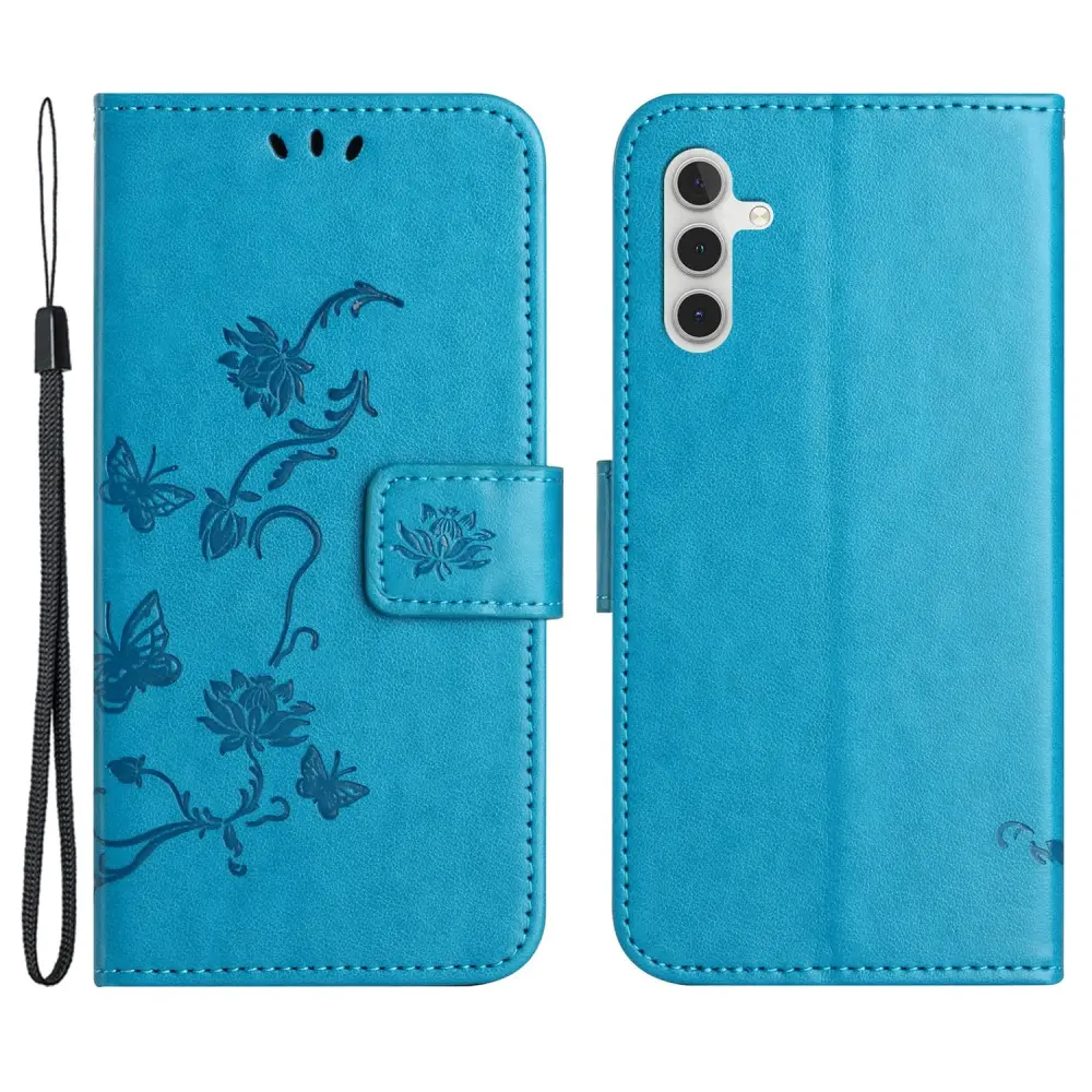 Läderfodral Fjärilar Samsung Galaxy S25 Blå