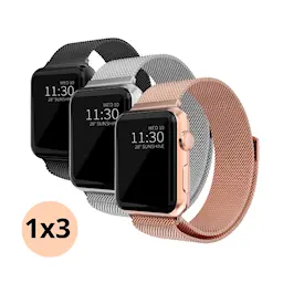 Apple Watch 45mm Series 9 Sett Reim Milanese Loop svart, sølv, rosegull