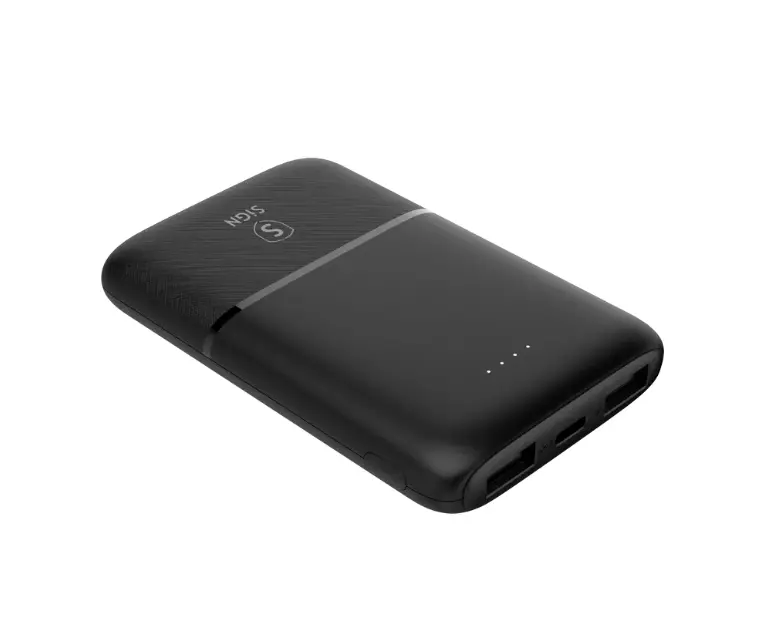Mini Powerbank 5000 mAh Trippel Utgång 2x USB-A + 1x USB-C Svart