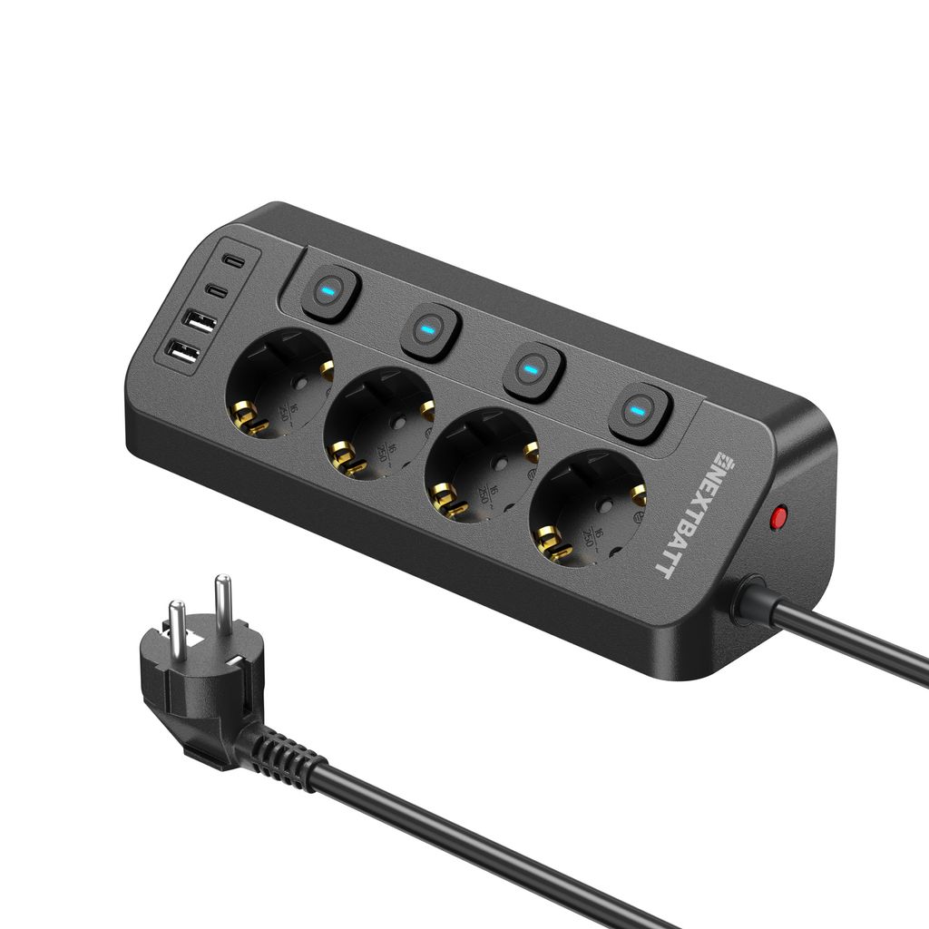 Grenuttag 4-vägs med 2x USB-C + 2x USB-A 1.8m