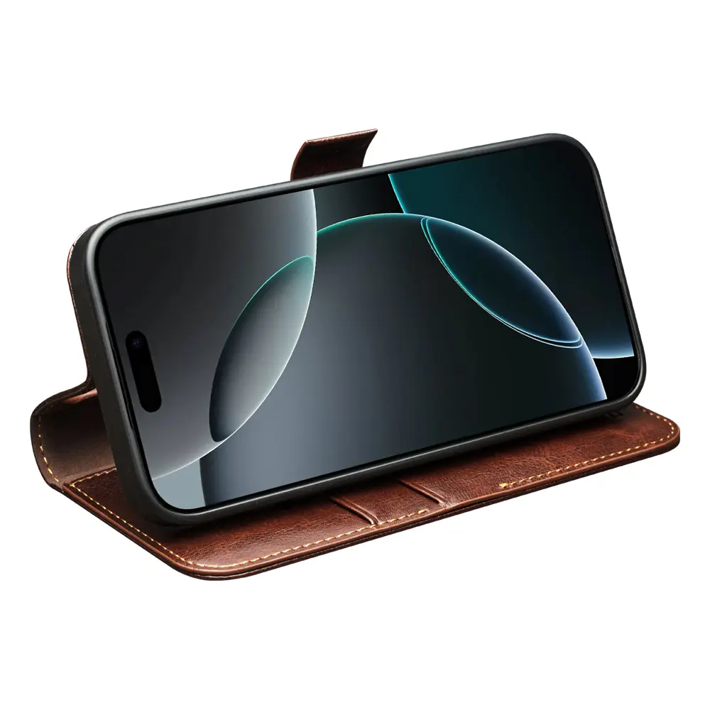 iPhone 17 Pro Max Leather Wallet Case Brun