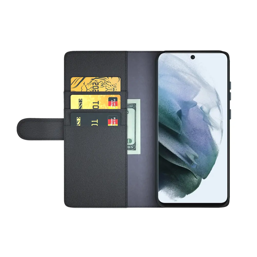 Äkta Läderfodral Samsung Galaxy S21 FE Svart