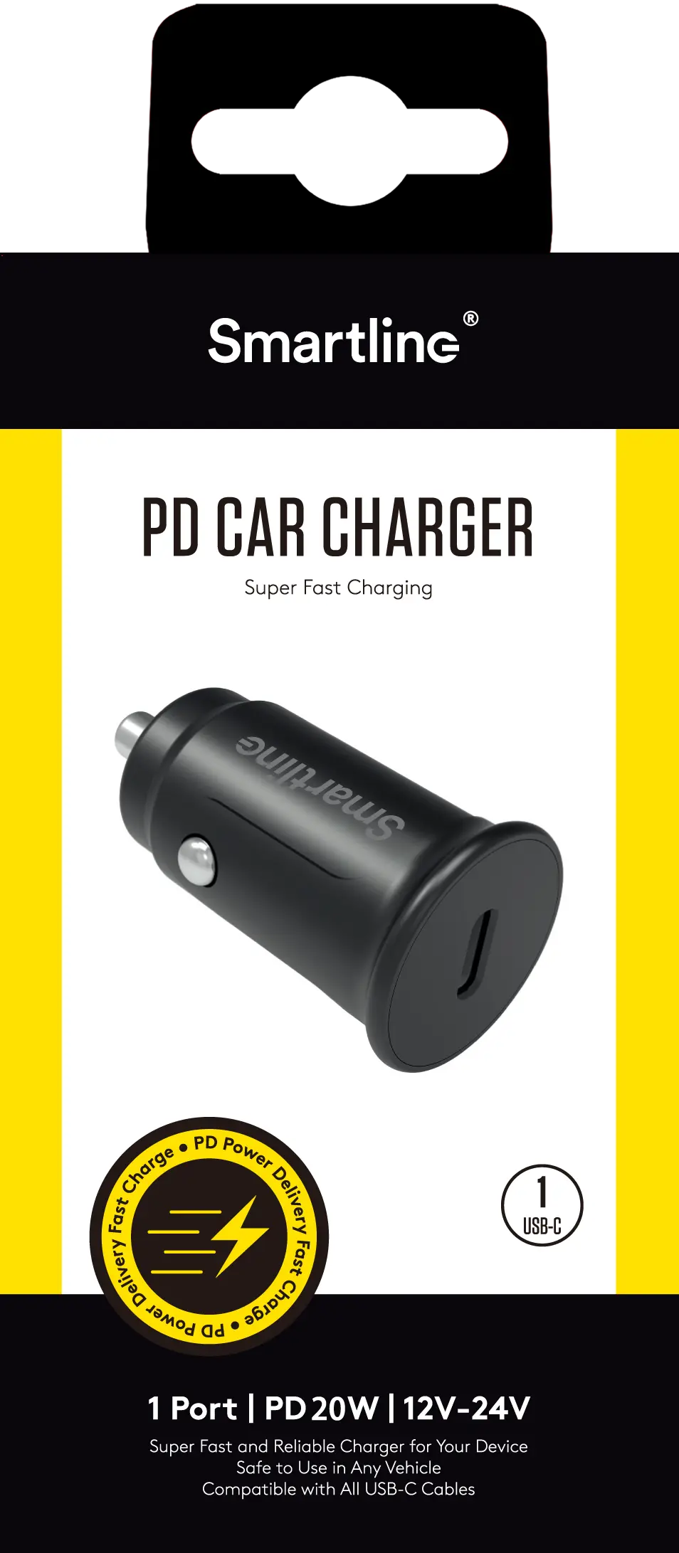 Power Delivery Billaddare USB-C 20W 12V-24V Svart
