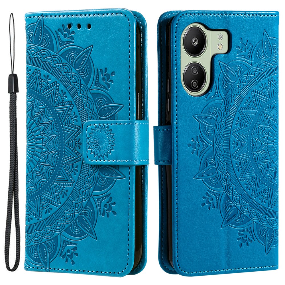 Nahkakotelo Mandala Xiaomi Redmi 13C sininen