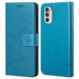 Motorola Moto E32 Mobiletui med sommerfugle, Blå