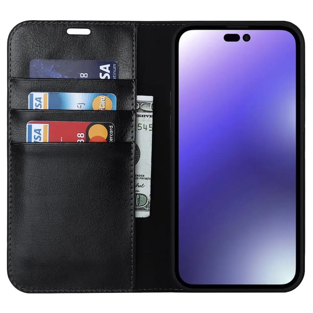 Mobilfodral Äkta Läder iPhone 14 Pro Svart