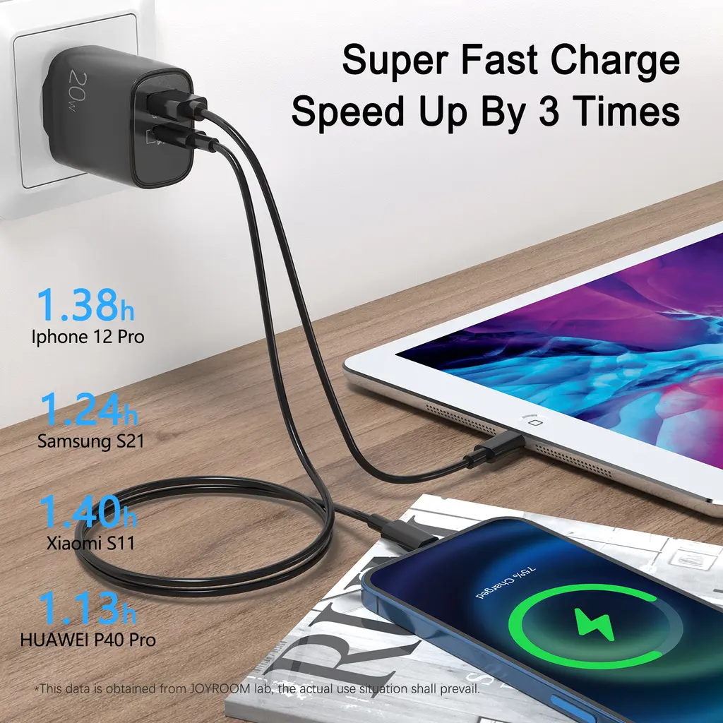 Snabbladdare USB-C & USB-A, PD & QC 3.0 20W Svart