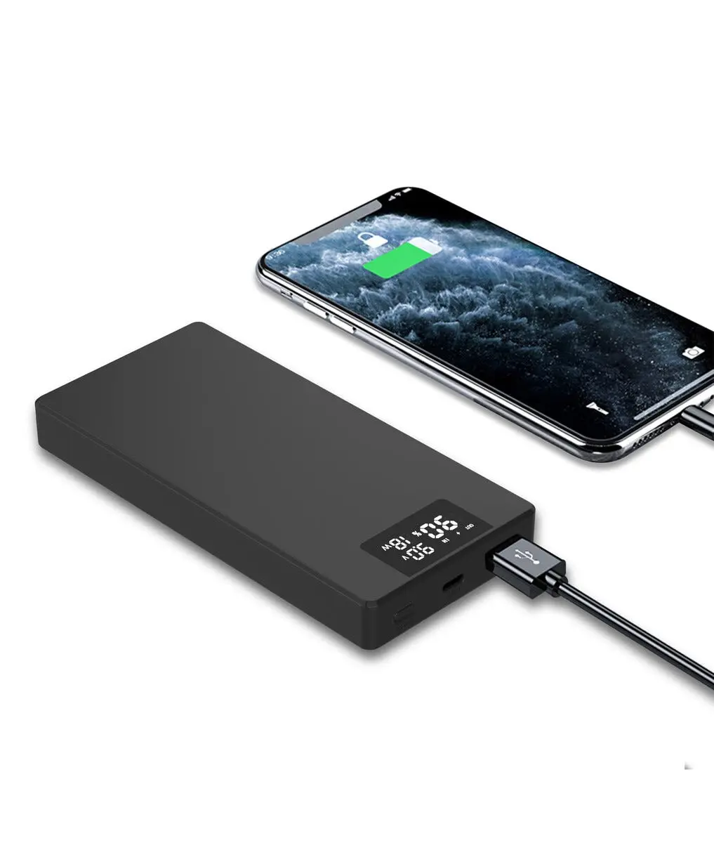 Powerbank USB-A + USB-C med Display 10000 mAh PD 20W Svart