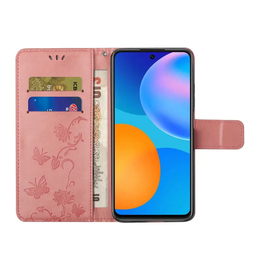 Läderfodral Fjärilar Samsung Galaxy A82 5G Rosa