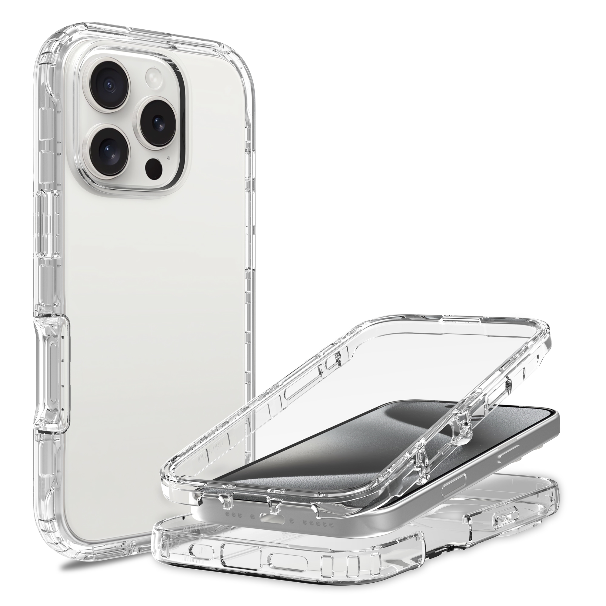 Mobique Full Cover Deksel iPhone 16 Pro Max Gjennomsiktig - Heldekkende mobildeksel i to lag