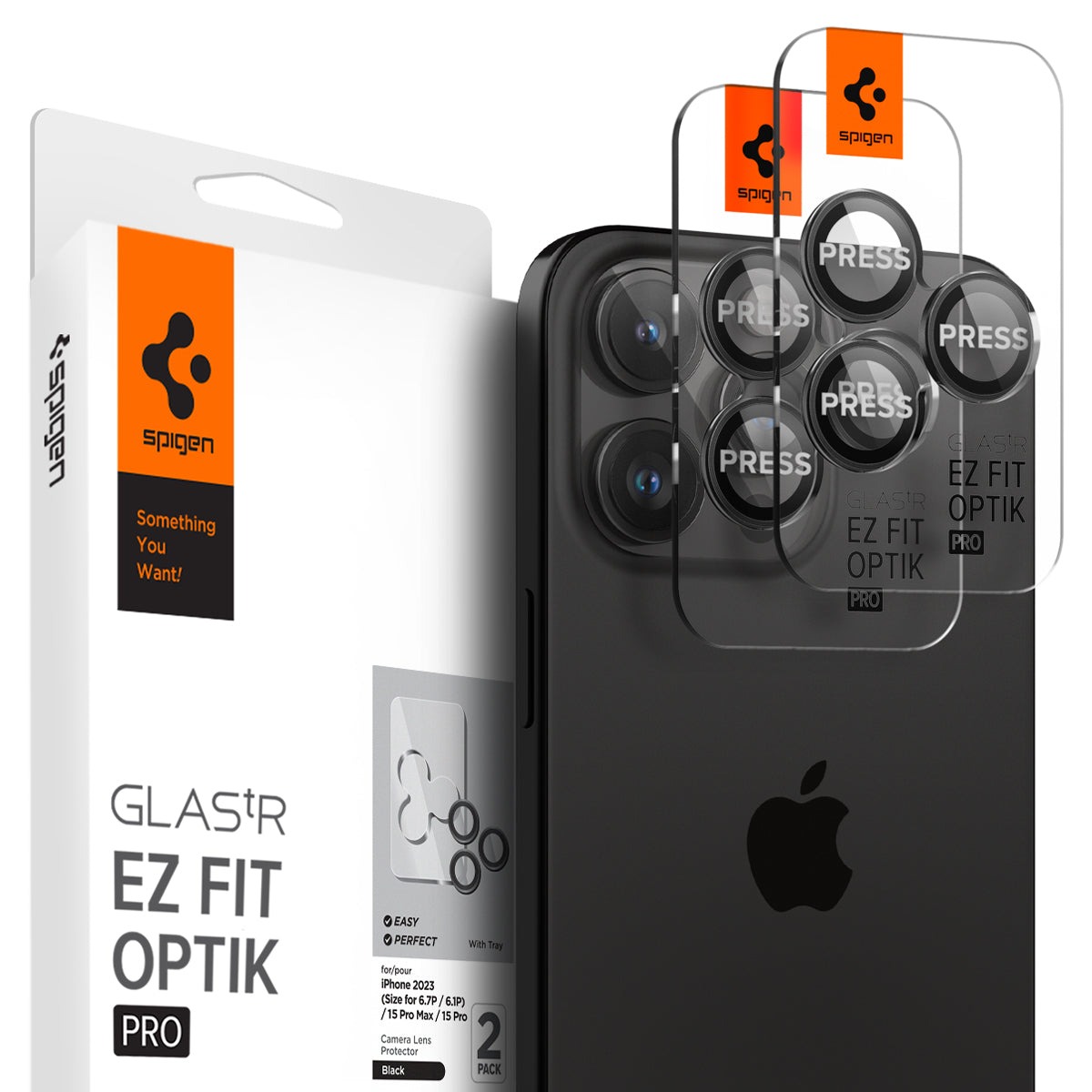 Spigen iPhone 15 Pro EZ Fit Optik Pro Lens Protector (2-pack) Black - Herdet glass linsebeskytter med monteringsramme - Enkel installasjon