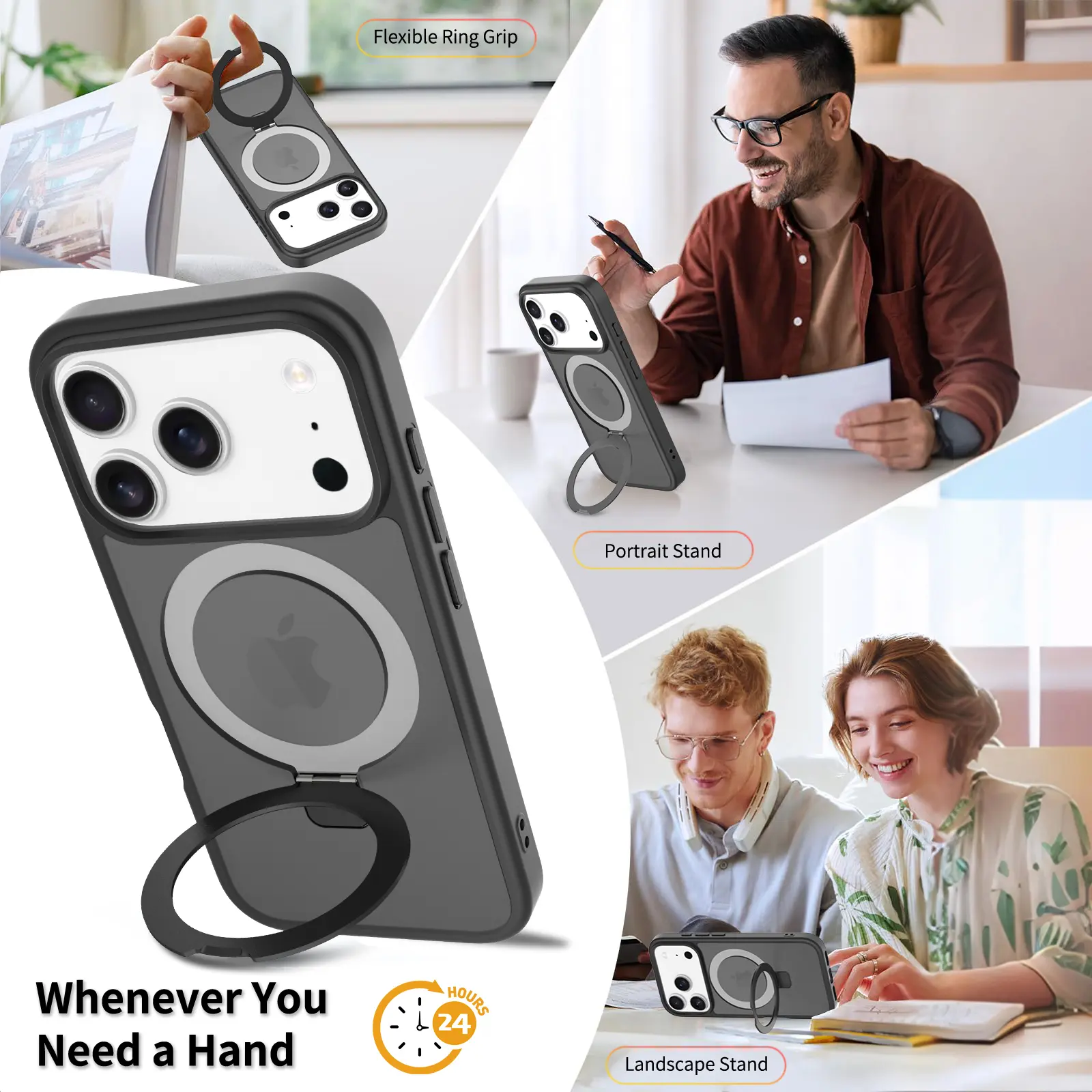 Hybridskal Magnetic Ring iPhone 17 Pro Svart