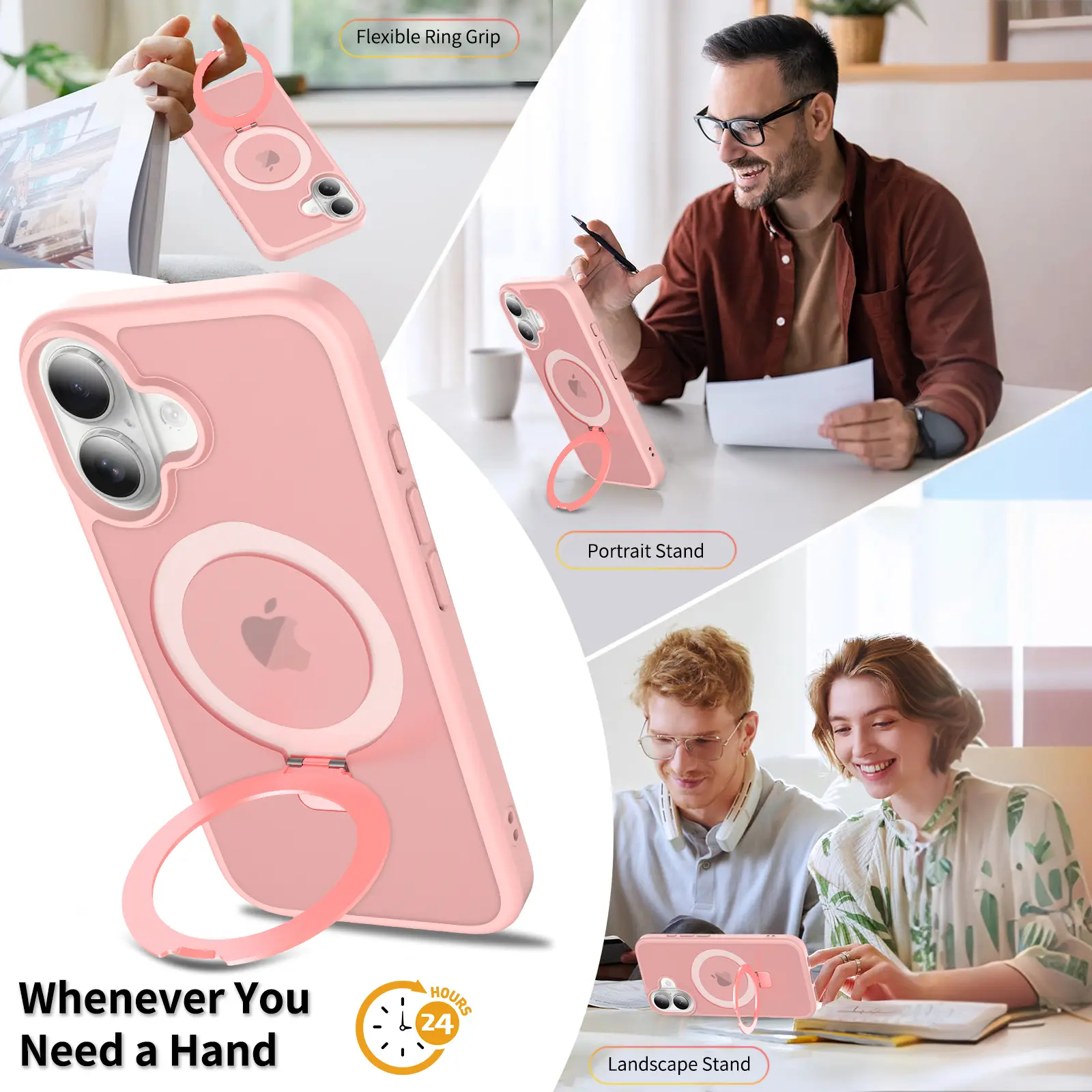Hybridskal Magnetic Ring iPhone 16 Rosa