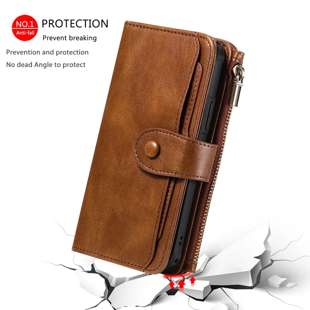 Magnet Leather Multi-Wallet iPhone 16e Brun