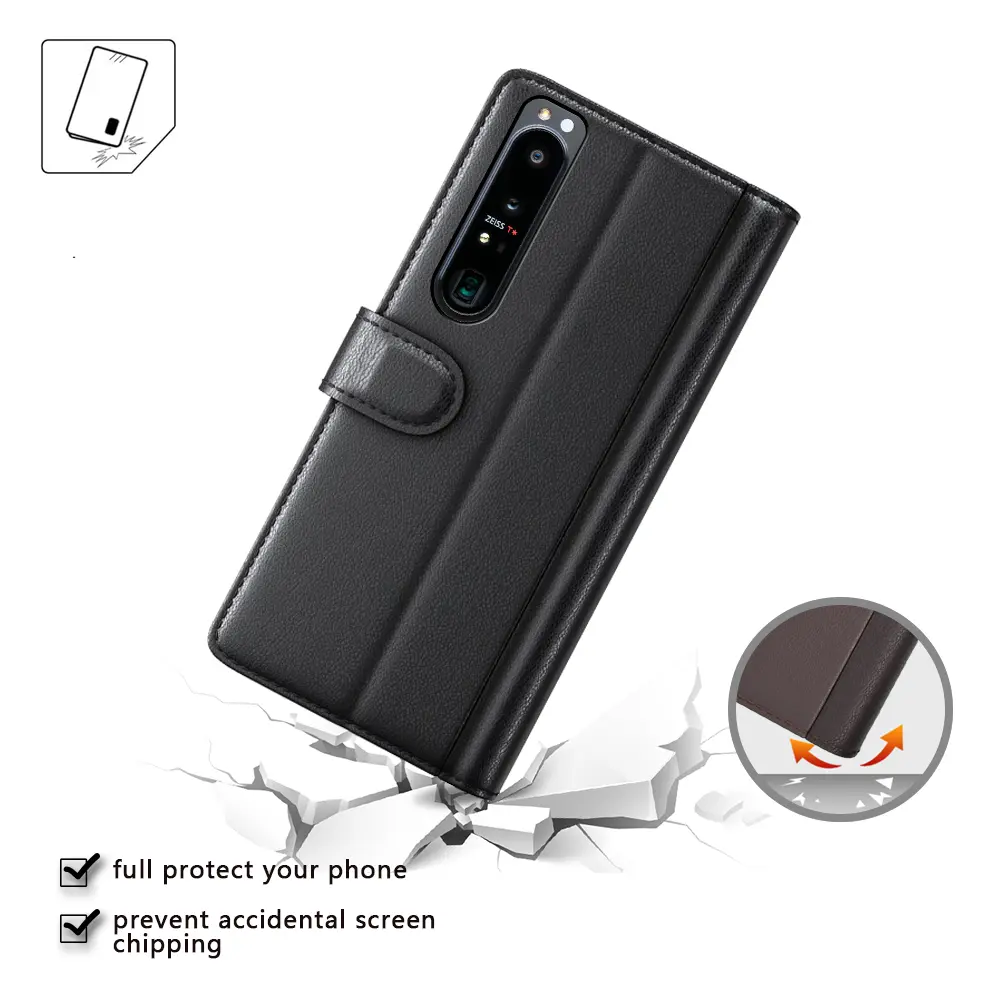 Äkta Läderfodral Sony Xperia 1 IV Svart