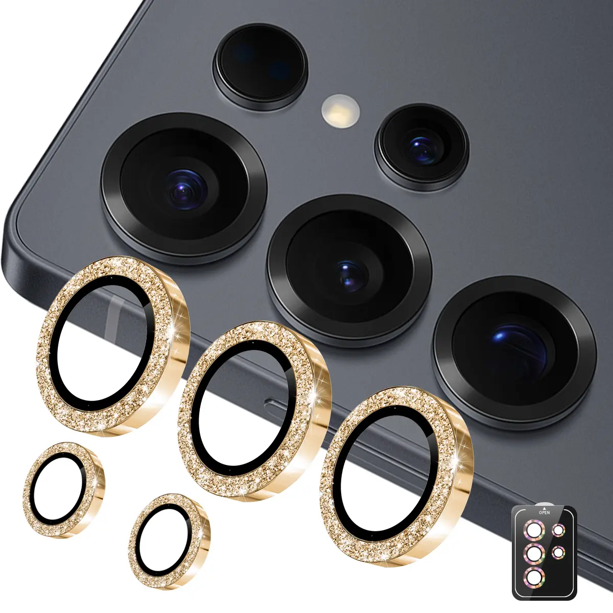 Glitter Linsebeskytter Aluminium Samsung Galaxy S26 Ultra Guld