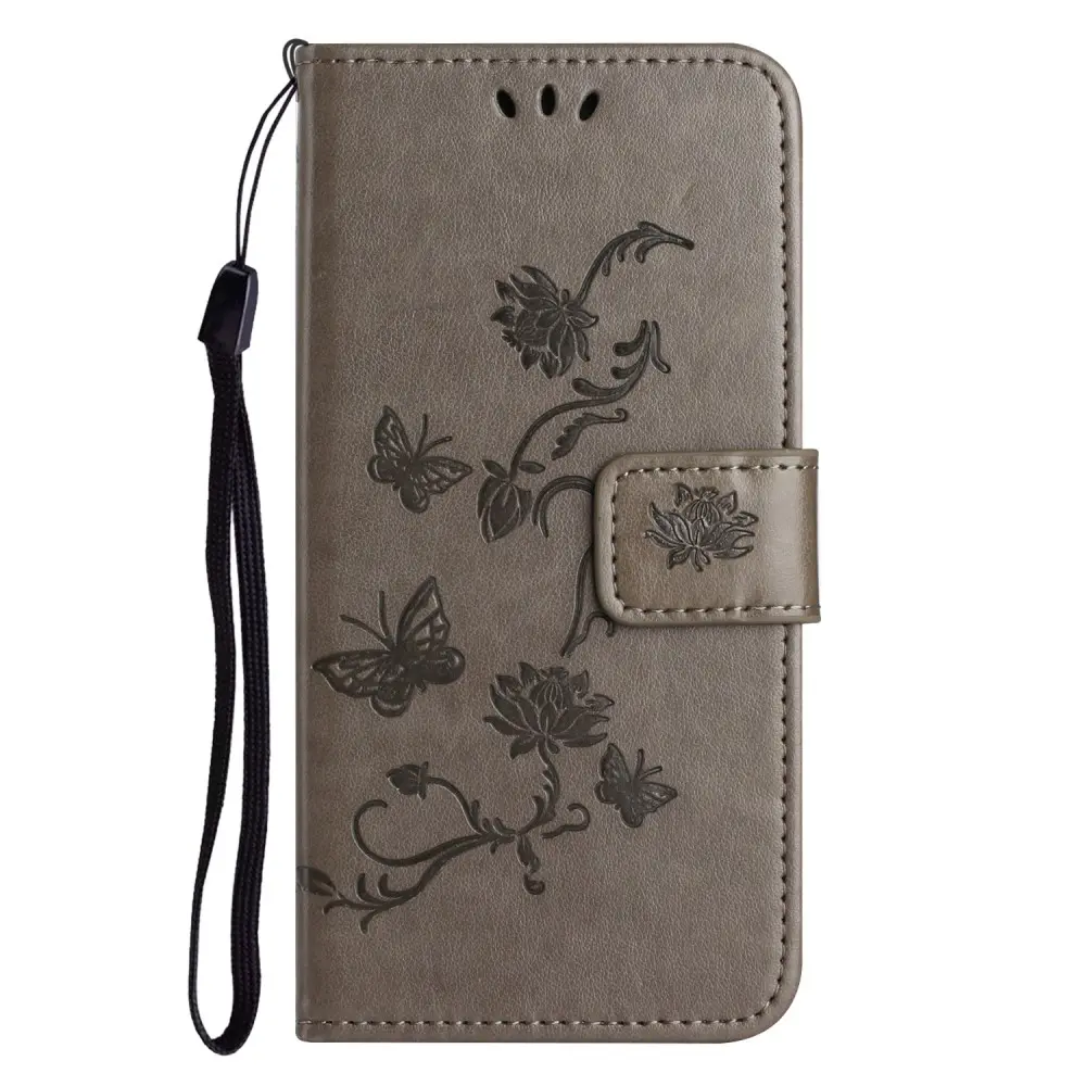 Läderfodral Fjärilar Motorola Moto G05 Grå