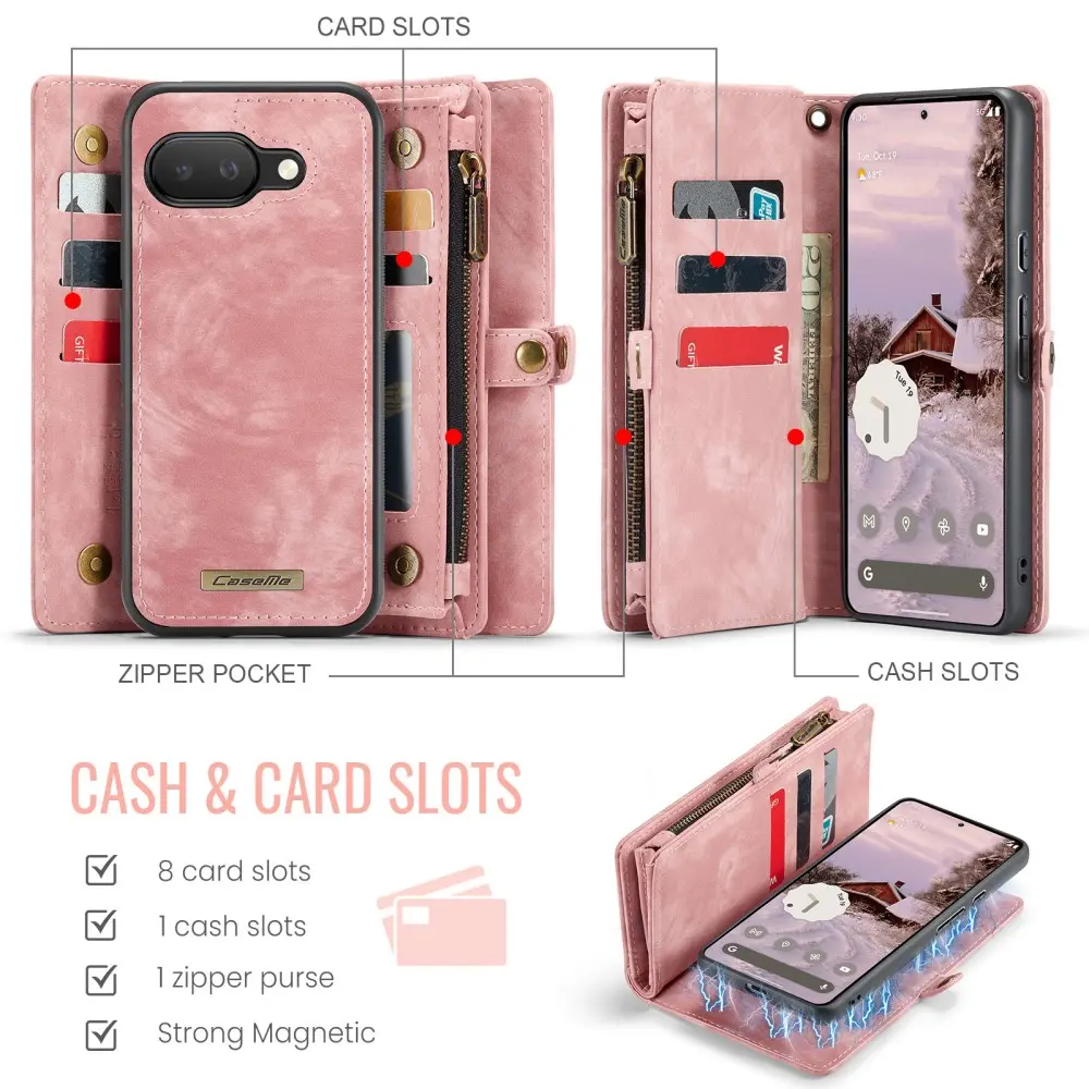 Multi-slot Plånboksfodral Google Pixel 9a Rosa