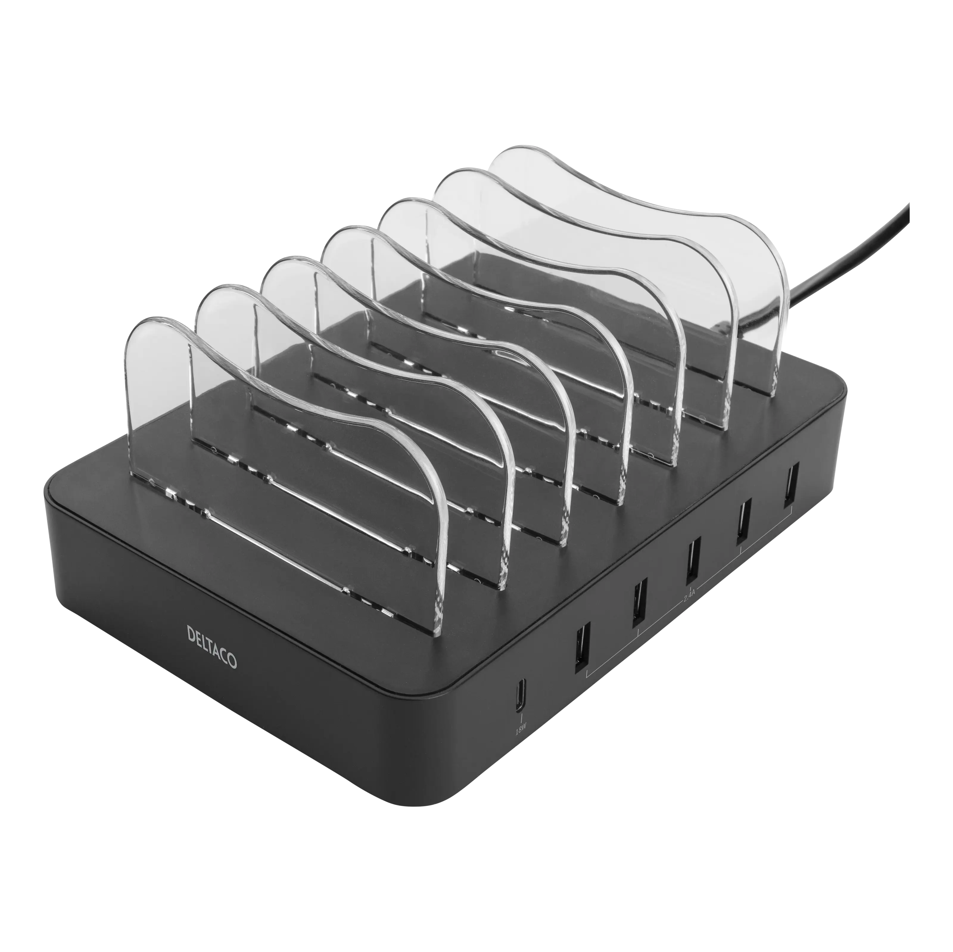 Lade station til 6 enheder, 5x USB-A, 1x USB-C 50W sort